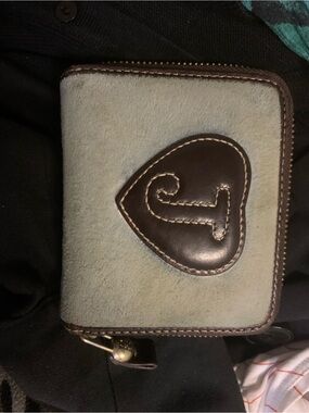 Juicy couture Zip Around Suede Wallet with Heart Patch - Light Blue & Brown